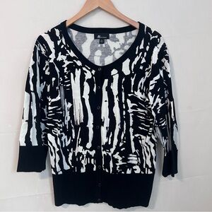 AB Studio Monochrome Black White Abstract Cardigan Large